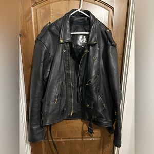 Black leather biker jacket - size 2XL